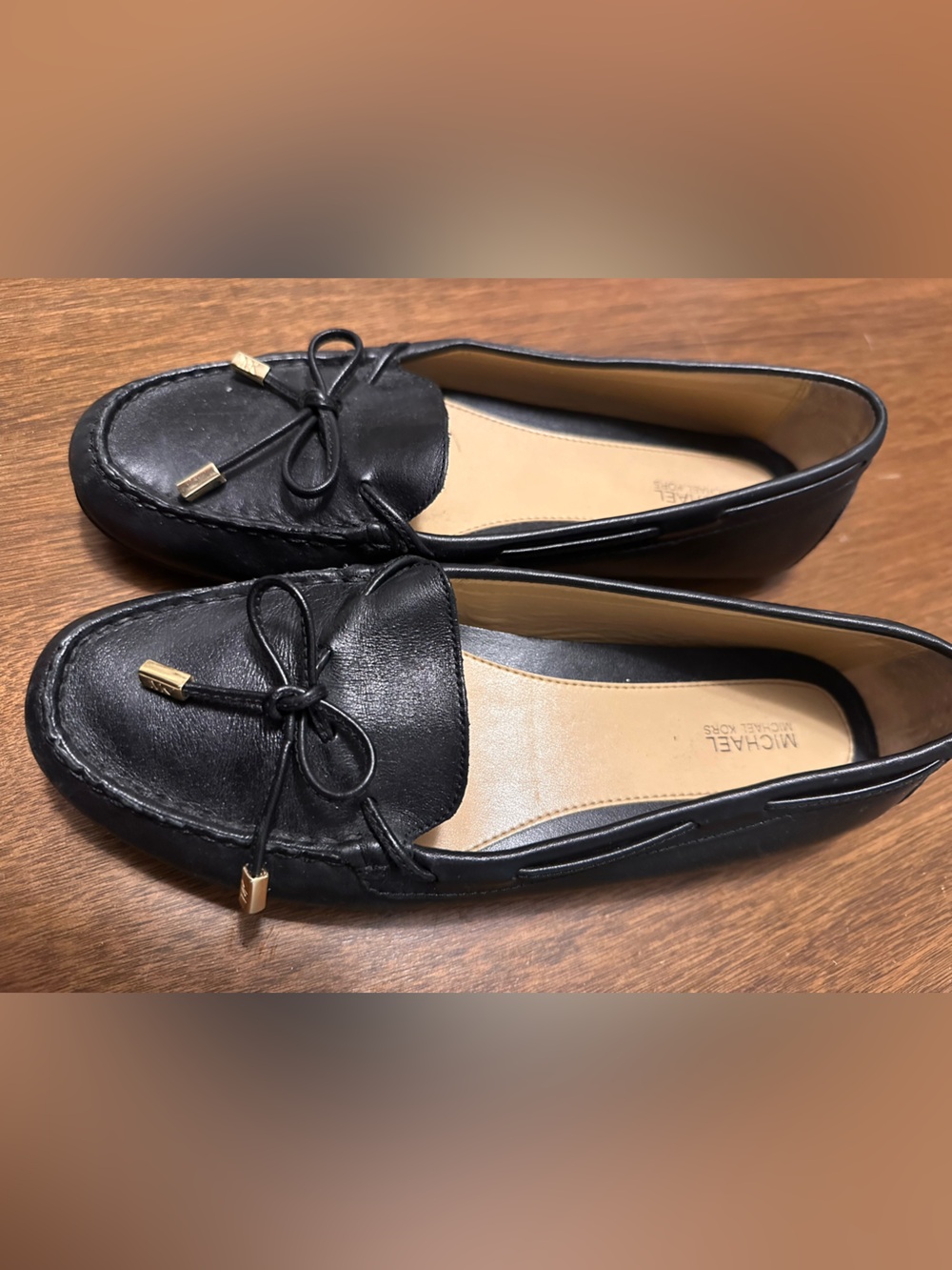 Michael Kors Black Leather Bow-Accent Driving Loafers